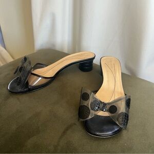 Kate Spade leather polka dot bow kitten heels mules